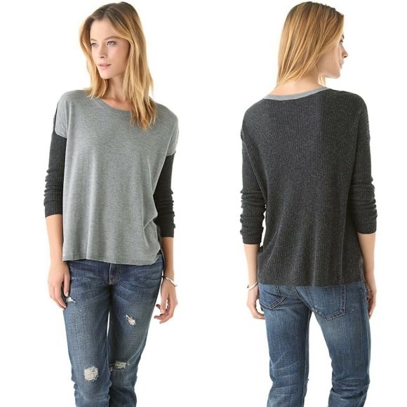 Joie Dixie Colorblock Pullover Sweater Gray Size L
